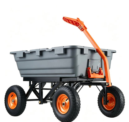 Heavy‑Duty Poly Garden Dump Cart, 2‑in‑1 Convertible Handle, 13" Rubber All‑Terrain Wheels, 800‑1500 lbs Load Capacity, Mesh Cargo Cover, 180° Towing Steering for Garden & Farm Work