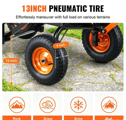 Heavy‑Duty Poly Garden Dump Cart, 2‑in‑1 Convertible Handle, 13" Rubber All‑Terrain Wheels, 800‑1500 lbs Load Capacity, Mesh Cargo Cover, 180° Towing Steering for Garden & Farm Work